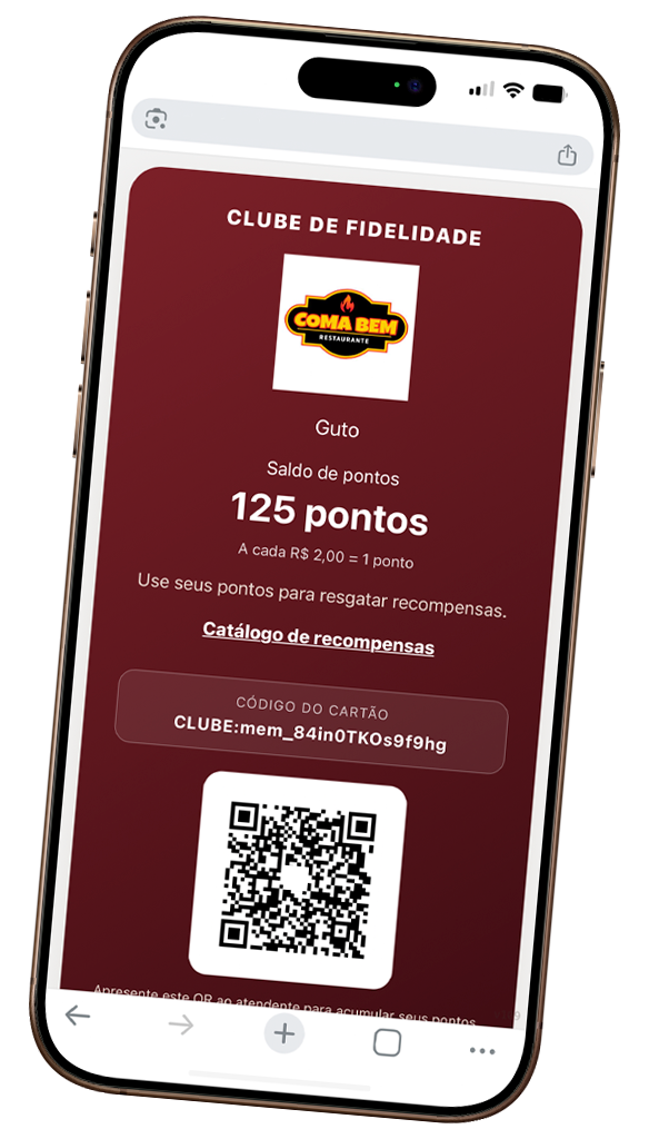 Cartão fidelidade digital exibido no celular